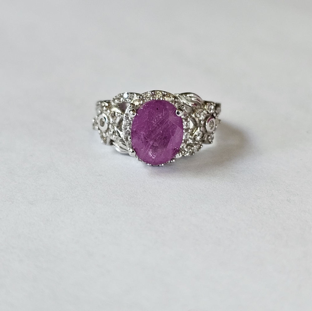 Genuine Pink Sapphire 💗 Ring in Platinum over Sterling Silver Sz 5! ✨️ - Picture 8 of 8